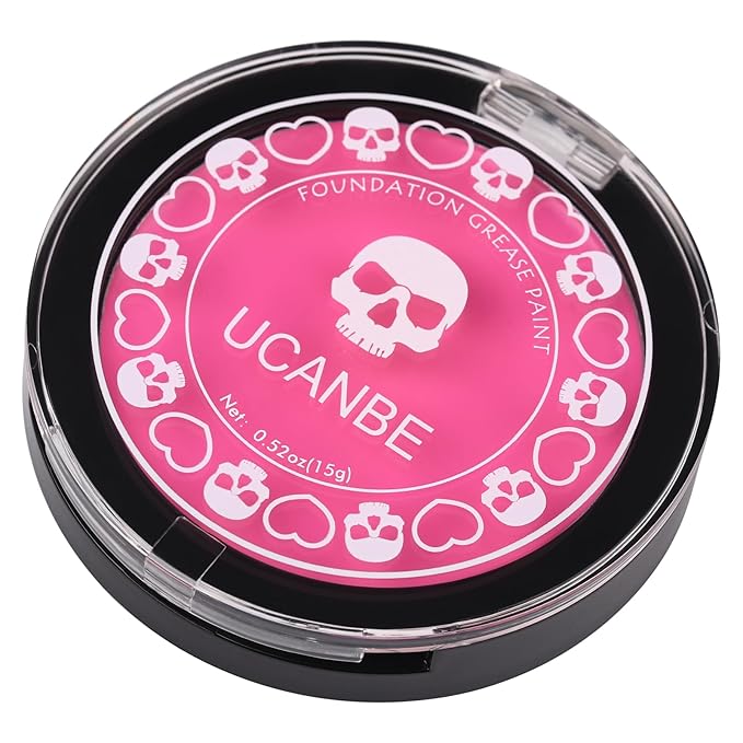 UCANBE Pink Face Body Paint Makeup Foundation, Professional Waterproof Cream Greasepaint, Non-Toxic Face Painting Kit for Halloween Makeup, Sugar Skull SFX Cosplay, Special Effects Costume & Parties