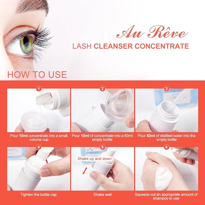 Lash Shampoo Concentrate 30ml Lash Cleanser Concentrate Add Hyaluronic Acid Oil-Free Lash Extension Shampoo Perfect for Salon,Peach