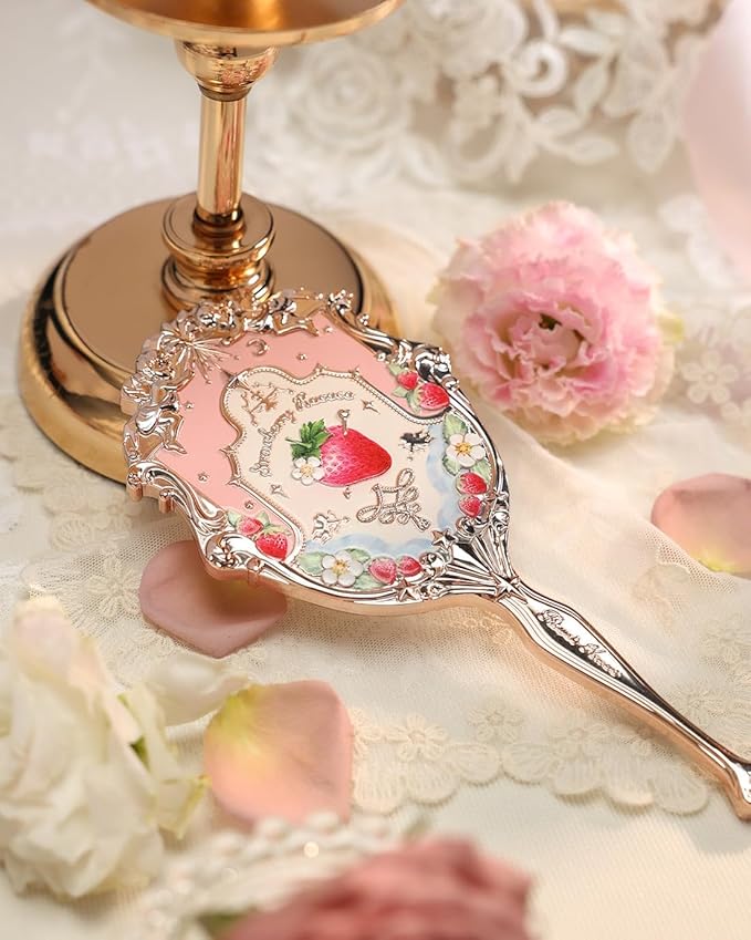 Flower Knows Strawberry Rococo Embossed Blush 05 Strawberry Rococo Hand Mirror Soft Pink