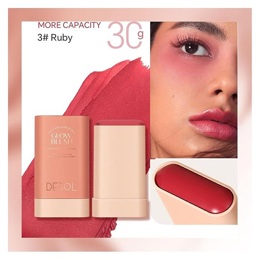 Blush Stick for Cheeks and Lips, On-the-Go Glow Blush, Hydrating Solid Cheek Tint, Multi-use Blush Makeup Stick, Tinted Moisture Sticks, Beautiful Natural Shades (03#Ruby)
