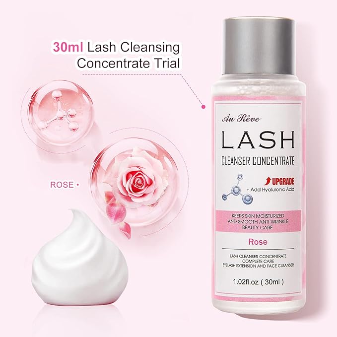 Lash Shampoo Concentrate 30ml Lash Cleanser Concentrate Add Hyaluronic Acid Perfect for Salon-Get, Can make 180ml eyelash cleaning shampoo,Rose