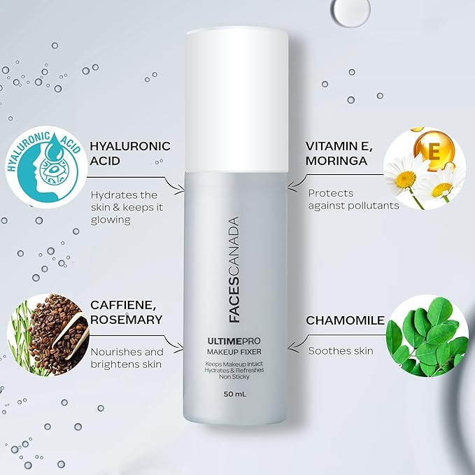 Ultime Pro Makeup Fixer | Long Lasting Setting Spray | Hydrating & Refreshing Facial Mist with Hyaluronic Acid | Lightweight & Non Sticky | 1.69 Fl Oz (50ml)