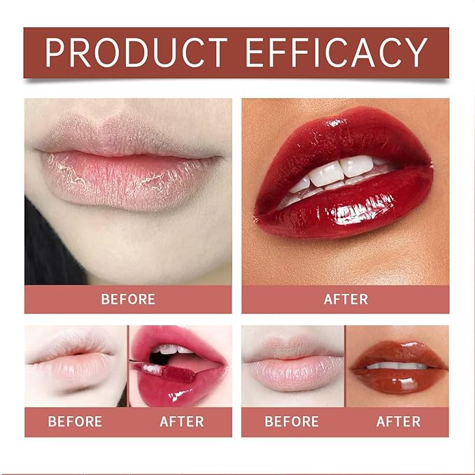 Glossy Lip Tint Set,Moisturizing and Non-stick Cup Lip Tint,3 Pcs Plumping Long-Lasting and Colorfast Mirror Finish Lip Stain