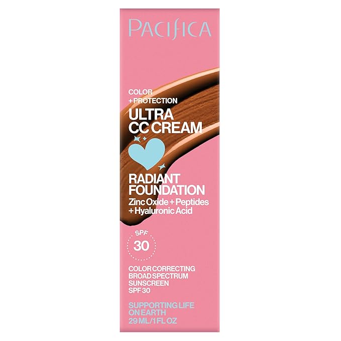 Pacifica Ultra CC Cream Radiant Foundation SPF 17 - Cool-Deep – Medium Coverage Color Correcting Cream, Dewy Finish, Mineral SPF, 1 oz