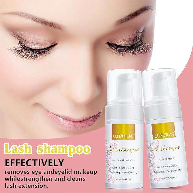 3.38OZ Eyelash Extension Cleanser Lash Mousse Lash Shampoo for Extensions, USB Mini Portable Fan Rechargeable Electric Handheld Air Conditioning Lash Shampoo Brush Plastic Wash Bottle (lash fan-pink)