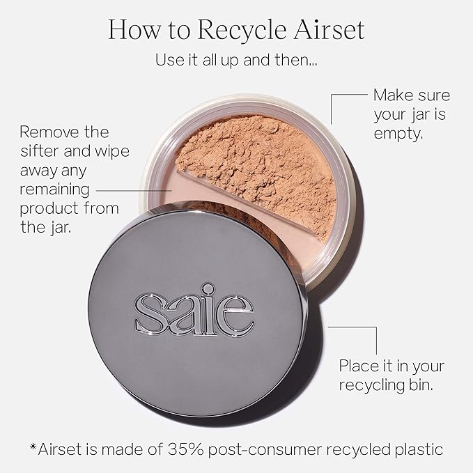 Saie Face Powder Duo, Medium - The Fluffy Brush, Soft, Multi-Use Targeted Powder Brush With Tapered Tip & Airset Radiant Loose Setting Powder, Translucent Medium (0.14 oz) - Vegan, Cruelty-Fee