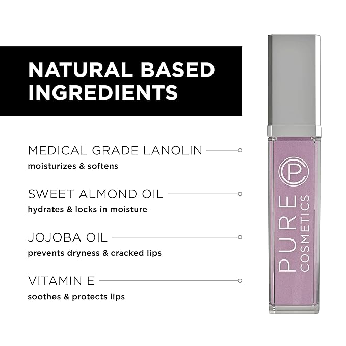 Pure Cosmetics Pure Illumination Lip Gloss - LED-lit Applicator w/Side Mirror - Non-Sticky, Moisturizing & Hydrating Lip Glosses - Soothes & Protects Dry Chapped Lips (Wine Berry)