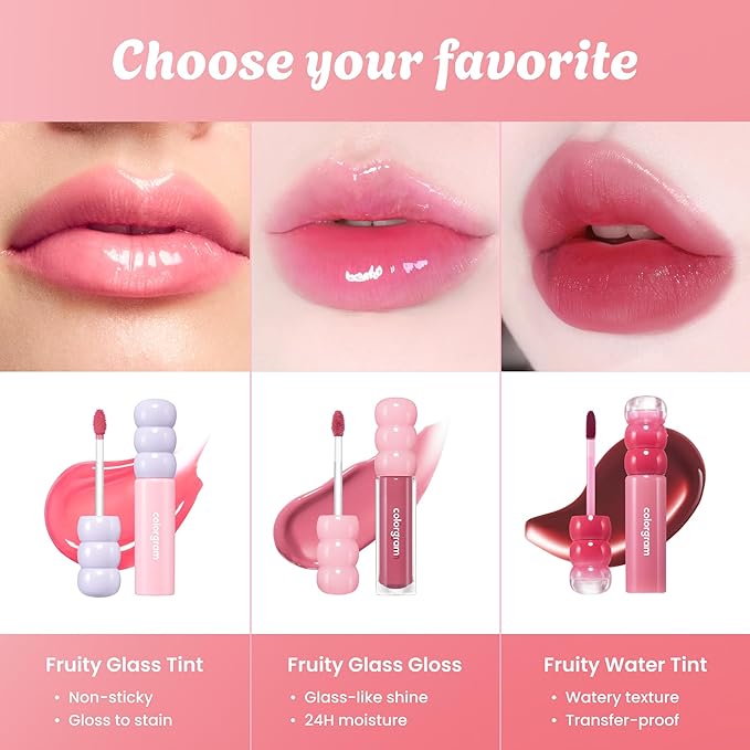 COLORGRAM Fruity Glass Tint 08 Lovely Raspberry | Korean Long Lasting & Waterproof Lip Stain | Glossy Dewy Lip Gloss, Highly Pigmented Raspberry Red Shade with Glowing effect 0.11 Oz.