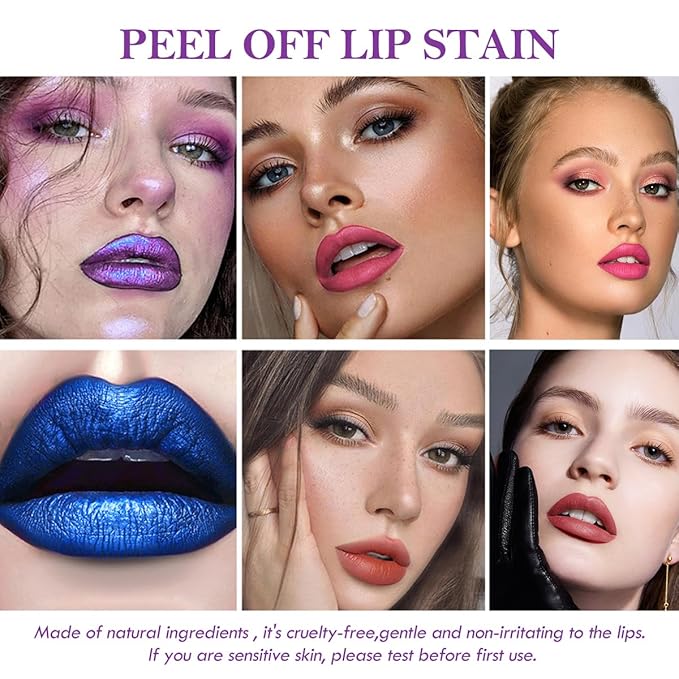 Peel Off Lip Stain Tint,Tattoo Color Lip Gloss,Waterproof Liquid Lipstick Long Lasting Non-Stick Lip Tint Lip Makeup for Women Girls 2 Colors (E200)