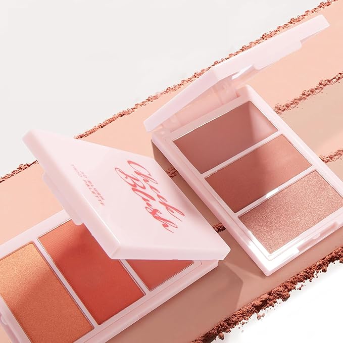 3D Blush Palette, Multi-Use Shimmery Contour Powder Palette Face Contour Cheeks Lightweight Smooth Blendable Blush Highlighter Powder Beauty, Natural Shimmery Or Matte Finish, #02 Orange