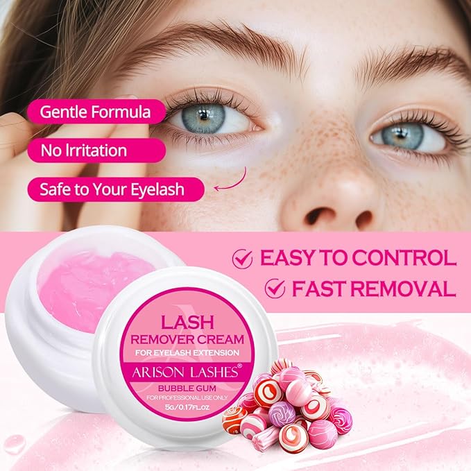 ARISON LASHES Lash Remover For Eyelash Extension Cream Remover Low Irritation Cream Remover for Sensitive Skin Fast Dissolution Professional Eyelash Extensions Salon Use(Bubble gum)