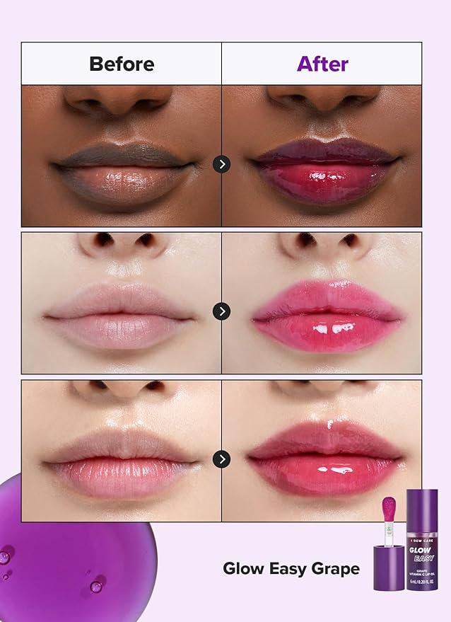 I DEW CARE Lip Gloss - Glow Easy Grape | Jojoba Seed Oil, Vitamin C, Pigmented Glossy Stain, Hydrating, Korean Makeup, Pink Color, Moisturizing, Nourishing Crystal, 0.20 FL Oz