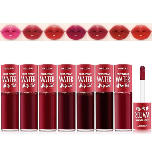 7 Colors Lip Tint Stain Set, Watery Lip Stain Mini Liquid Matte Lipstick, Multi-use Lip Cheek Tint, Moisturizing Plump Lip Gloss, Lightweight Non-Sticky, Long Lasting, Vivid Lip Makeup (7 Colors)