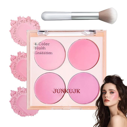 Shimmer Silky Matte Blush Powder Palette, Professional Cute Face Contour Highlighter with Blush Makeup Brush 02
