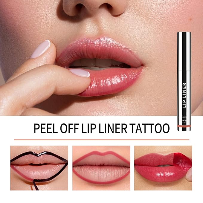 Waterproof Peel-Off Lip Liner Stain - Long-Lasting, Non-Stick, Vivid Color, Creamy Texture, Moisturizing, and Enhances Complexion for All Skin Types (Rose, 1pc)
