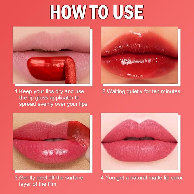 Peel Off Lip Stain, Lip Tint, Long Lasting, Waterproof, Transfer-Proof, Highly Pigmented Color #04Nude Pink