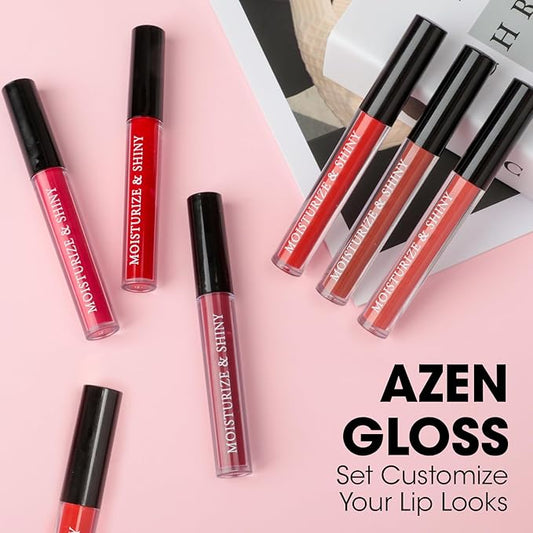 AZEN 6 Pack Lip Gloss Bulk Set, Shimmery Lip Gloss for Women and Girls With Rich Varied Colors