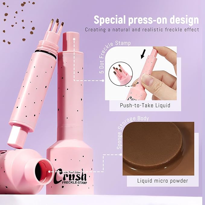 Freckle Stamp Pen, Magic Fake Freckles Tattoo Marker Waterproof Long Lasting Liquid Faux Freckle Stain for Natural Sunkissed Makeup for Women Girl 02 Brown