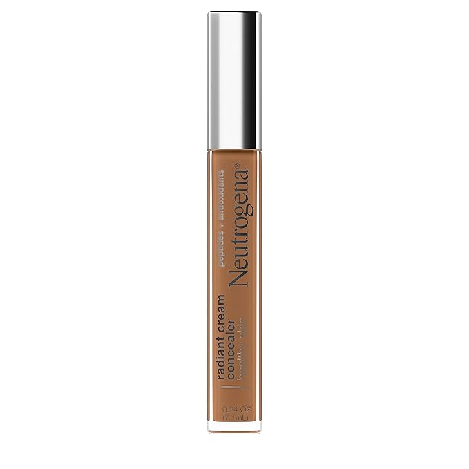 Neutrogena Healthy Skin Radiant Brightening Cream with Peptides & Vitamin E Antioxidant, Lightweight Perfecting Concealer, Non-Comedogenic, Mocha Medium/Deep 03 with neutral undertones, 0.24 oz