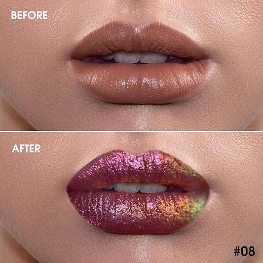 Chameleon Liquid Lipstick Pink Green Color,Shimmer Metallic Colourful Lip Gloss for Women Girls Lips Makeup Gift,Hydrating Waterproof and Long Lasting Lip Stick Shiny,Talc-Free,#8