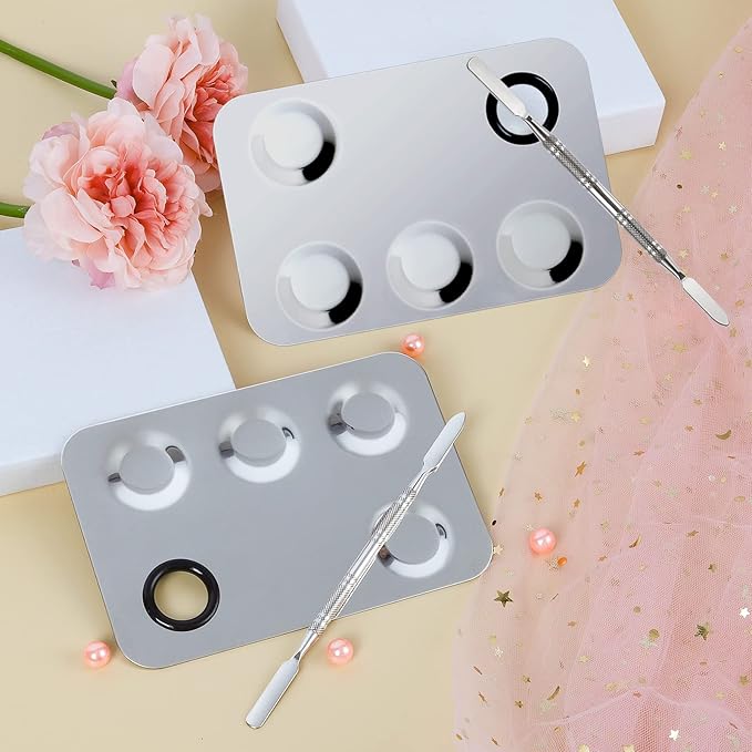 Upgrade Mixing Makeup Palette, Stainless Steel Palette With Spatula Tool for Mixing Cosmetic and Pigment, Nail-art