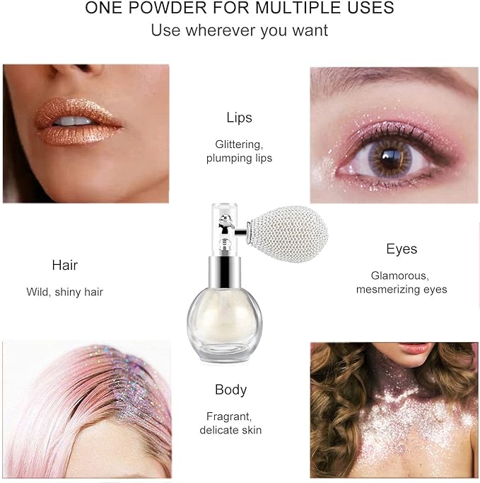 Highlighter Powder Spray,Glitter High Gloss Powder,Shimmer Sparkle Powder Makeup Spray, for Face Body Cosmetic (1#Pearl White)