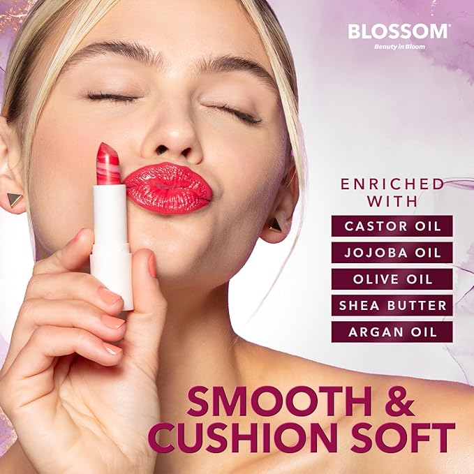 Blossom Marble Shimmer Lip Balm Moisturizing Lipstick with Shea Butter, Jojoba, Olive Oil, 0.12oz/3.5g, Berry