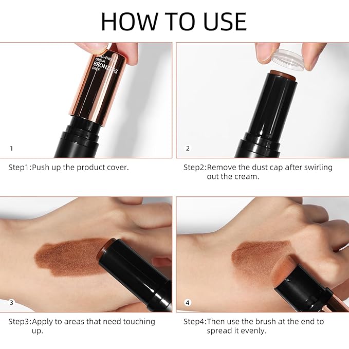Erinde Cream Contour Bronzer Stick, Natural Finish Contouring Stick, Blendable & Smooth Matte Bronzer Stick, Waterproof & Long Lasting Face Shaping Makeup, 03 Light To Medium