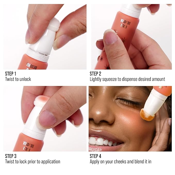 Professional Pearl Liquid Blush Beauty Wand, High Pigment Glow for Cheek, Eye & Lip, Non-Greasy Hydration Lightweight with Sponge-Tip Applicator (Bold Begonia)
