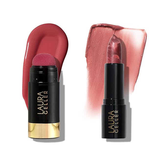 LAURA GELLER NEW YORK Serum Blush Cheek Tint, Blushing Berry + Italian Marble Sheer Hydrating Lipstick, Honey Bun
