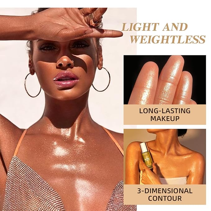MAEPEOR Body Luminizer 5 Colors Smooth Subtle Shimmer Illuminator Moisturizing Long Lasting Summer Glow for Face and Body (40ML, 03 Bronze Gold)