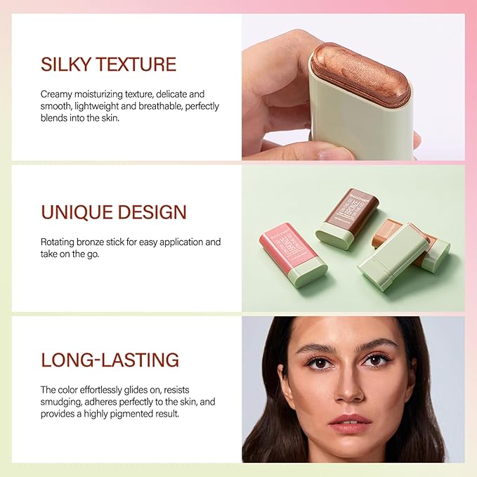 Cream Contour Stick, Face Cream Bronzer Makeup Stick Shimmer Highlighters Body Stick Blendable Long Lasting Highlighter Stick Silky Smooth Formula (2#, Soft Glow)