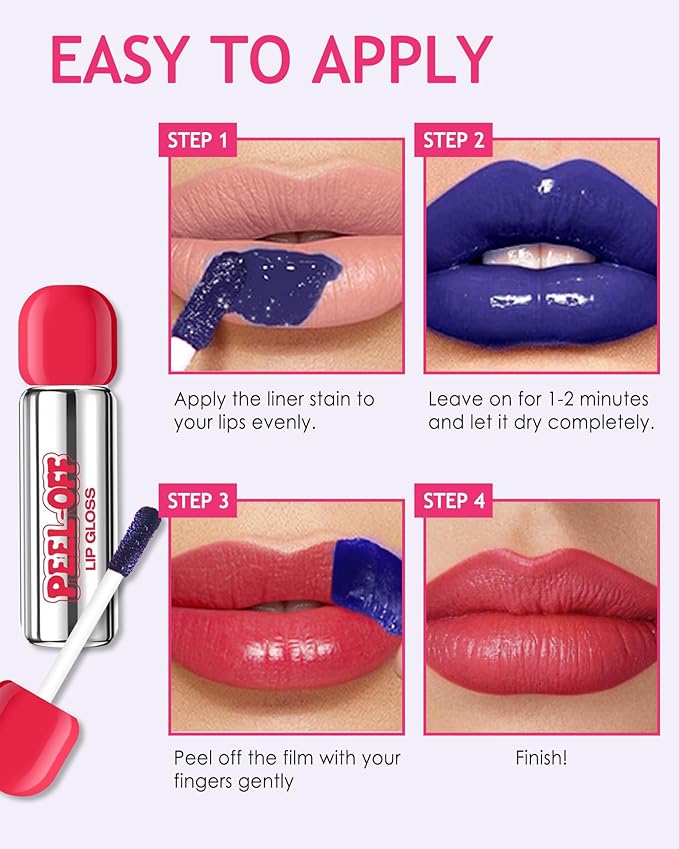 Peel Off Lip Stain, Matte Nude Liquid Lip Stain Peel Off Lip Liner Tattoo Non Stick Lip Gloss, Long Lasting Waterproof Red Lip Tint Lipstick Intense Lip Color Highly Pigmented for Women Lip Makeup-04