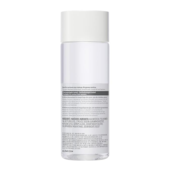 Almay Eye Makeup Remover Liquid with Aloe, Oil-Free, Hypoallergenic, Dermatologist & Ophthalmologist Tested, 4 fl oz