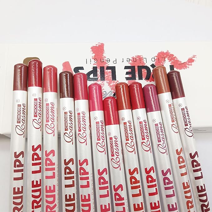 Dulele Lip Liner Pencil Set, 12 PCS Slim Matte Lipliner Pencil, High Pigmented Creamy Nude Lipstick Brown Lip Pencil Natural Lip Makeup