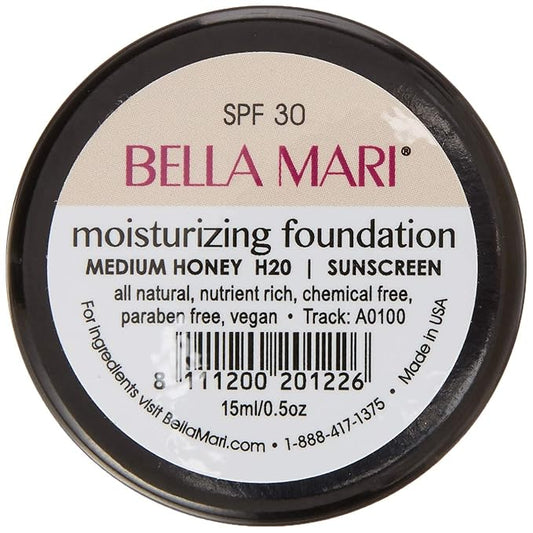 Bella Mari Natural Moisturizing Foundation, Medium Honey (H20); 0.5floz Glass
