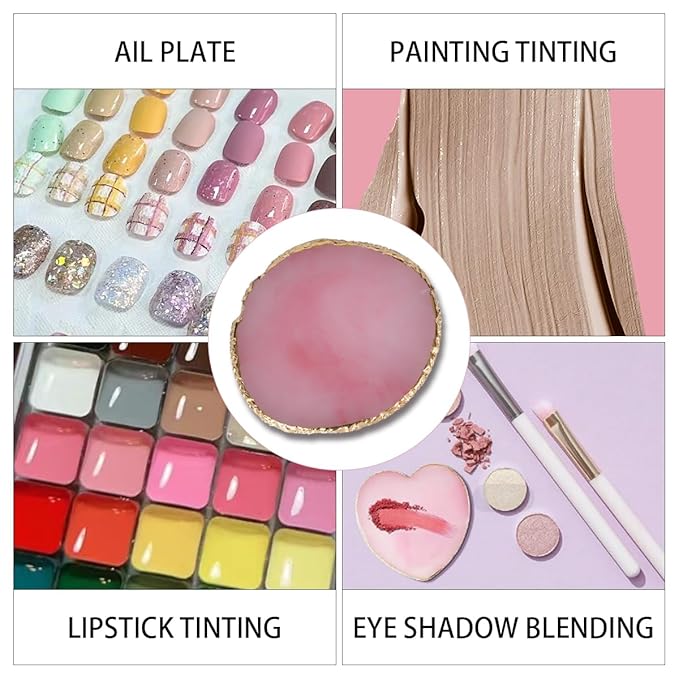 Nail Polish Palette, 2Pcs Resin Nail Art Palette, Nail Painting Mixed Color Palettes, Gold Edge Makeup Mixing Tray, Nail Supplies For Nail Techs, Nail Art Display Board(Orbicular)