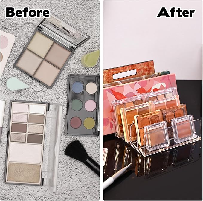 Makeup Palette Organizer2 Pack Acrylic Eyeshadow Palette Pallet,6.7x4.9x1.6 in 7 Sectons BPA-Free Make Up Blush,Contour Storage Holder Cosmetic Eye Shadow Display Stand Clear Rack Vanity Holder(Clear)