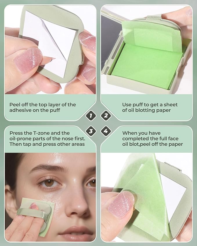 300 Oil Blotting Sheets for Face with Mirror & Puff Set | Oil Absorbing Sheets for Oily Skin | High-Performance Oil Control | Say Goodbye to Greasy | Summer Essentials for Women