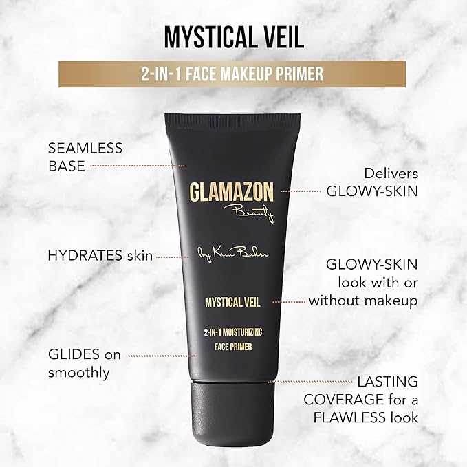 Glamazon Mystical Veil 2-in-1 Moisturizing Face Primer, Hydrating Base for Glowy Skin Alone or Under Makeup, Long Lasting Smoothing Coverage for all Skin Types