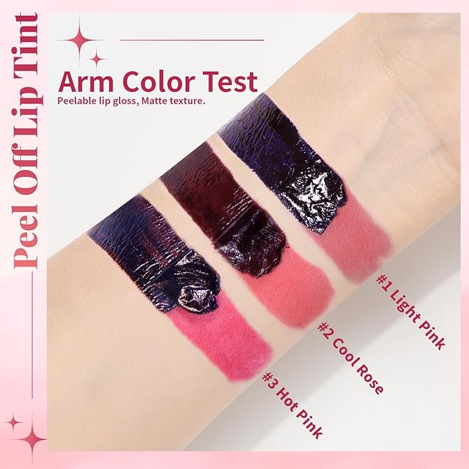 3 Colors Peel Off Lip Liner Stain, High Pigmented Long Wear Waterproof Magic Lip Stain Tattoo, Natural Matte Finish Lip Tint Pink Lip Gloss Set for Women, Non-Sticky Liquid Lipstick Lip Makeup