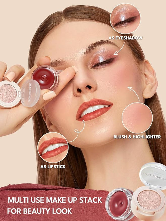 Cream Blush For Cheeks and Eye, Shimmer Eye Shadow Palette Pigmented Pink Blush Make Up Sets #001 Withered Rose