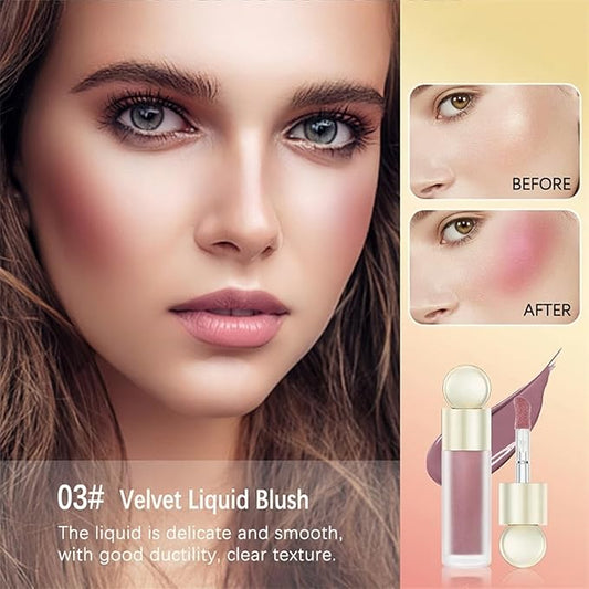 5 Color Velvet Liquid Blush, Soft Cream Face Blush for Cheek, Eye, Lips, Soft Cream, Weightless, Breathable, Natural-Looking liquid Blush Stick (03)