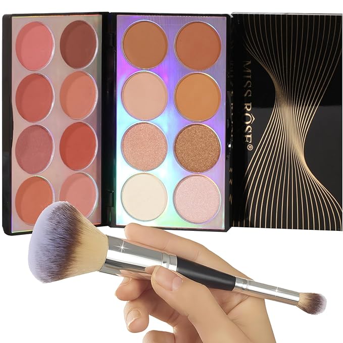 Blush Contour Highlighter Makeup Palette, 16 Color All-in-One Matte Shimmer Bronzer Facial illuminator Palette with Makeup Brush, Long Lasting and Soft Powder, Pro Makeup Powder Kit