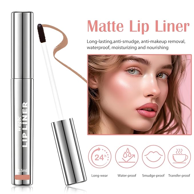 Lip Stain Peel Off, Lip Liner Stain Set Long Lasting Waterproof Lip Tint Stain Peel Off Lip Liner and Lipstick Combo Brown Lip Gloss Tattoo Nude Transfer Proof for Women Everyday Makeup
