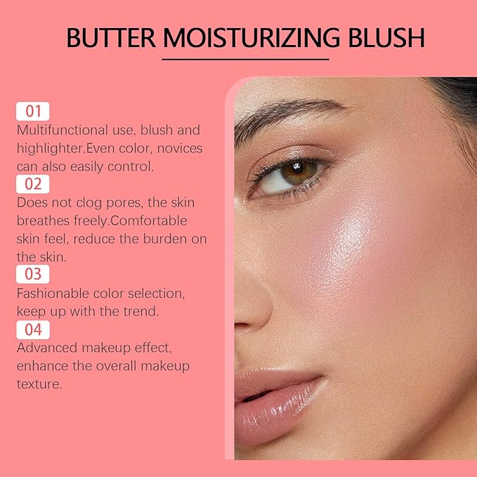 Cream Blush Palette,Butter Powder Blush for Cheeks Makeup,Butter Moisturizing Red Blush, Longwear Face Makeup and Waterproof,Smudge Proof,Natural-Looking Matte Finish