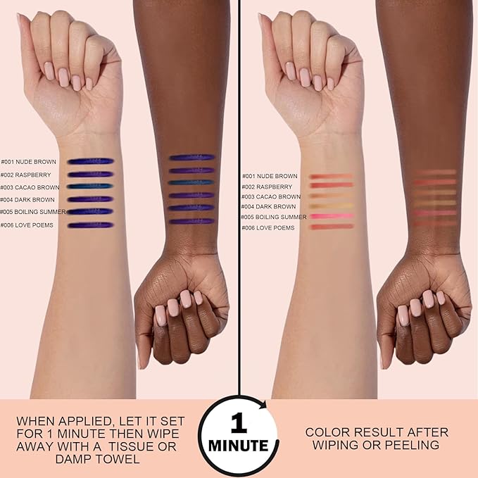 Peel Off Lip Liner Stain, Infused with Nourishing Ingredients & Vitamin E, Quick Set Lip Stain Peel Off Long Lasting For All Skin Types,#001 Nude Brown