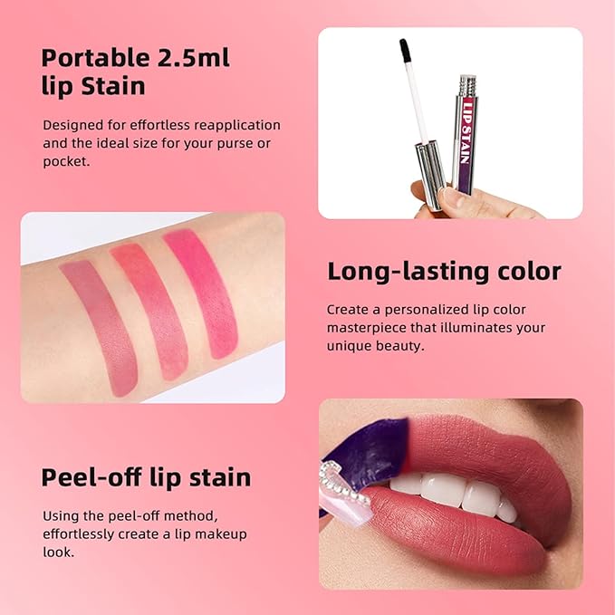 Dulele 3PCS Lip Liner Stain, Peel Off Lip Liner Tattoo, Natural Long Lasting Lip Stain Peel Off, Nude Pink Matte Finish Lip Gloss for All Skin Types