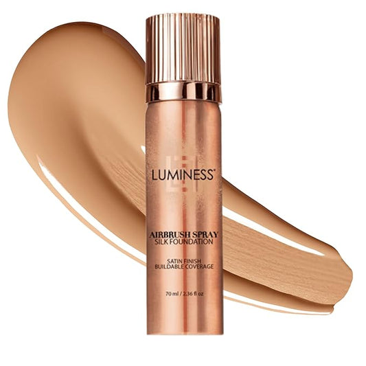 LUMINESS Silk Airbrush Spray Foundation - Full Coverage Foundation - Formula Hydrates & Moisturizes with Hyaluronic Acid, Aloe Vera & Hydrolyzed Silk (Shade - Medium Warm)