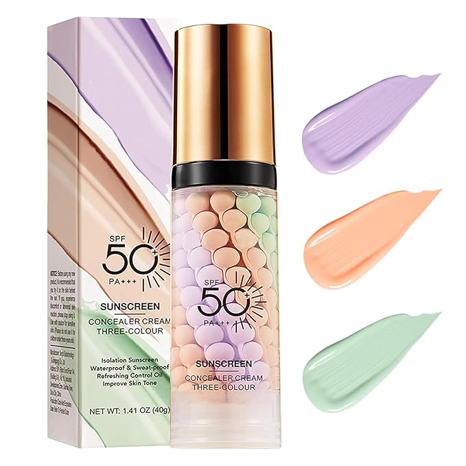 3 In 1 Primer for Face Before Makeup, One Step Color Correcting Primer, SPF 50, Hydrating, Oil Control Facial Serum & Color Correcting Moisturizer, SPF Cream, Even Skin Tone, Natural & Sheer Finish